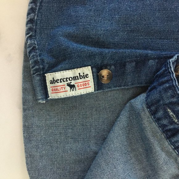 Abercrombie Kids Denim Chambray Button Down Shirt, Dark Blue, Size 3/4 - Picture 8 of 9